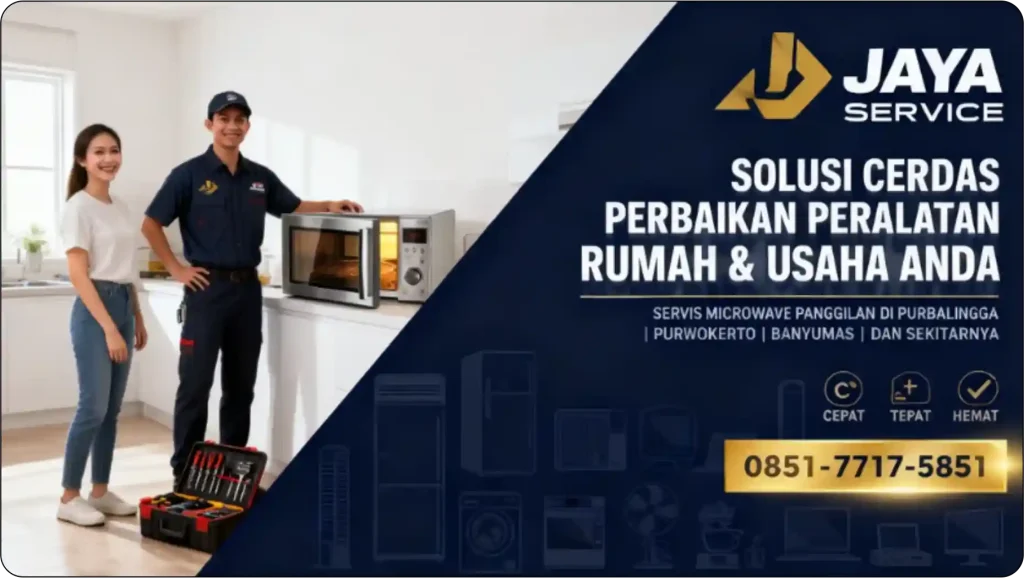 Teknisi JAYA SERVICE mengecek magnetron dan panel microwave di Banyumas
