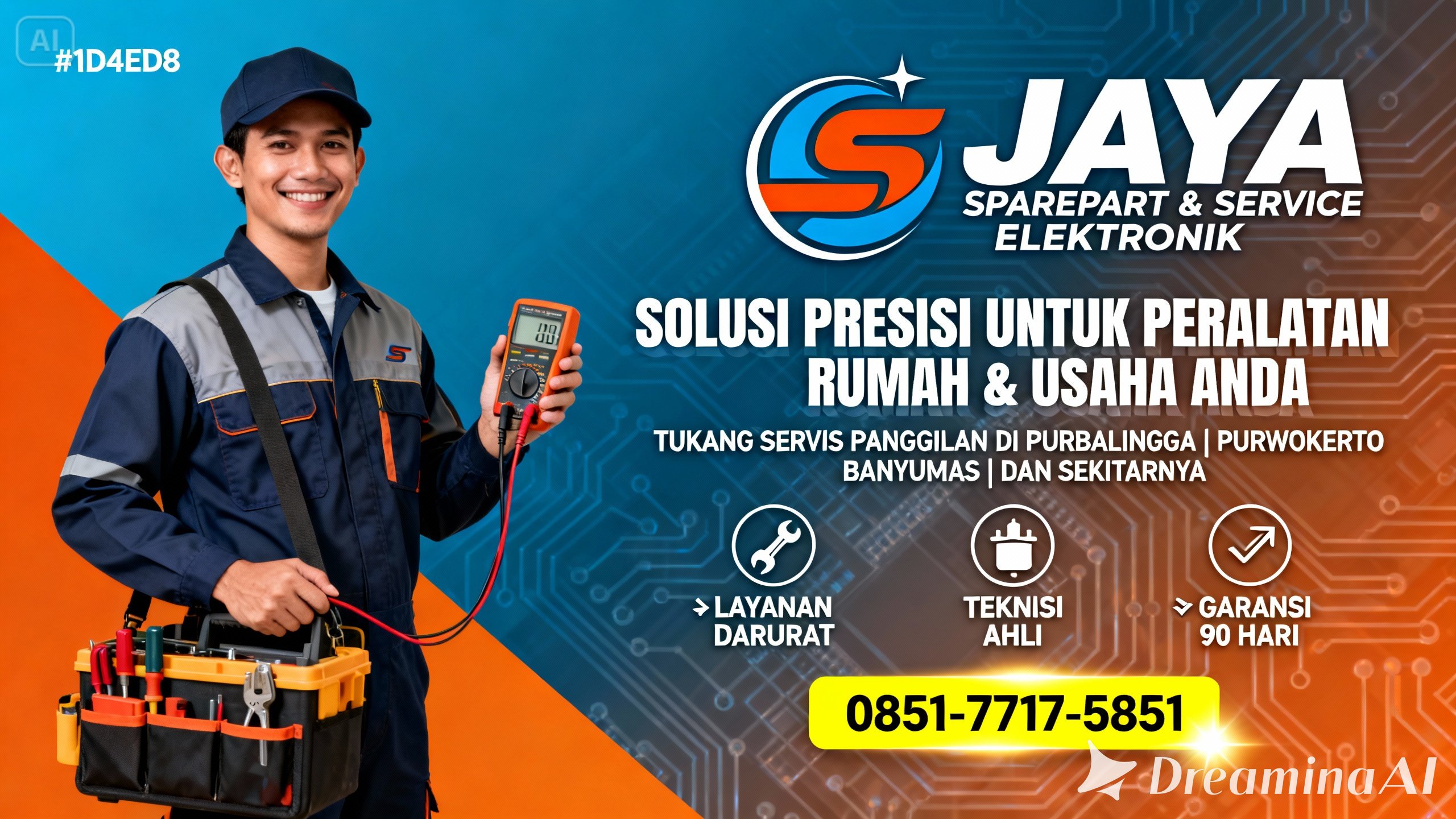 Teknisi Jaya Sparepart melakukan service elektronik panggilan di rumah pelanggan Purbalingga